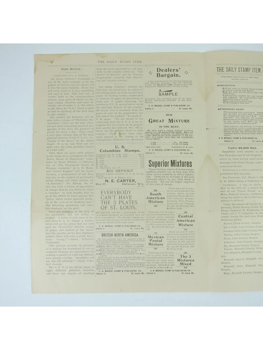 The Daily Stamp Item Collectors Newspaper Magazine Philatelic Antique 1896 RARE